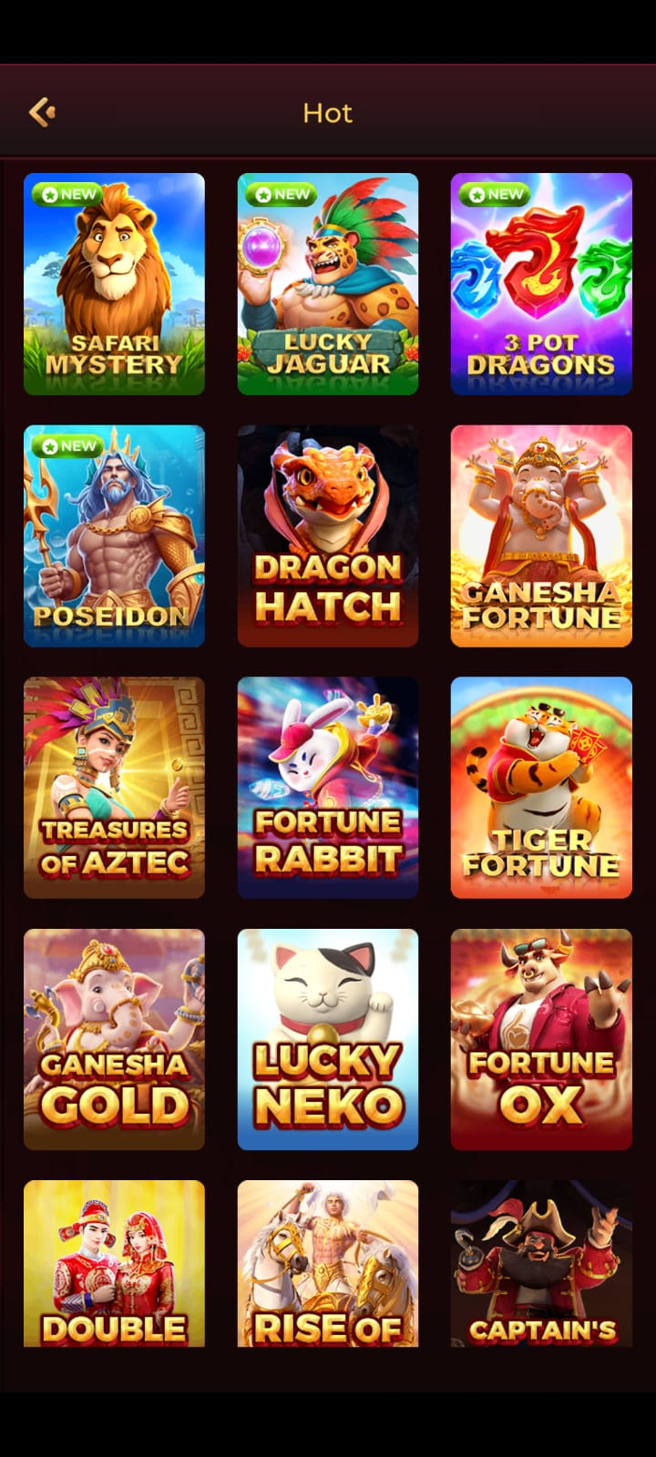 IN7 App Games Screen